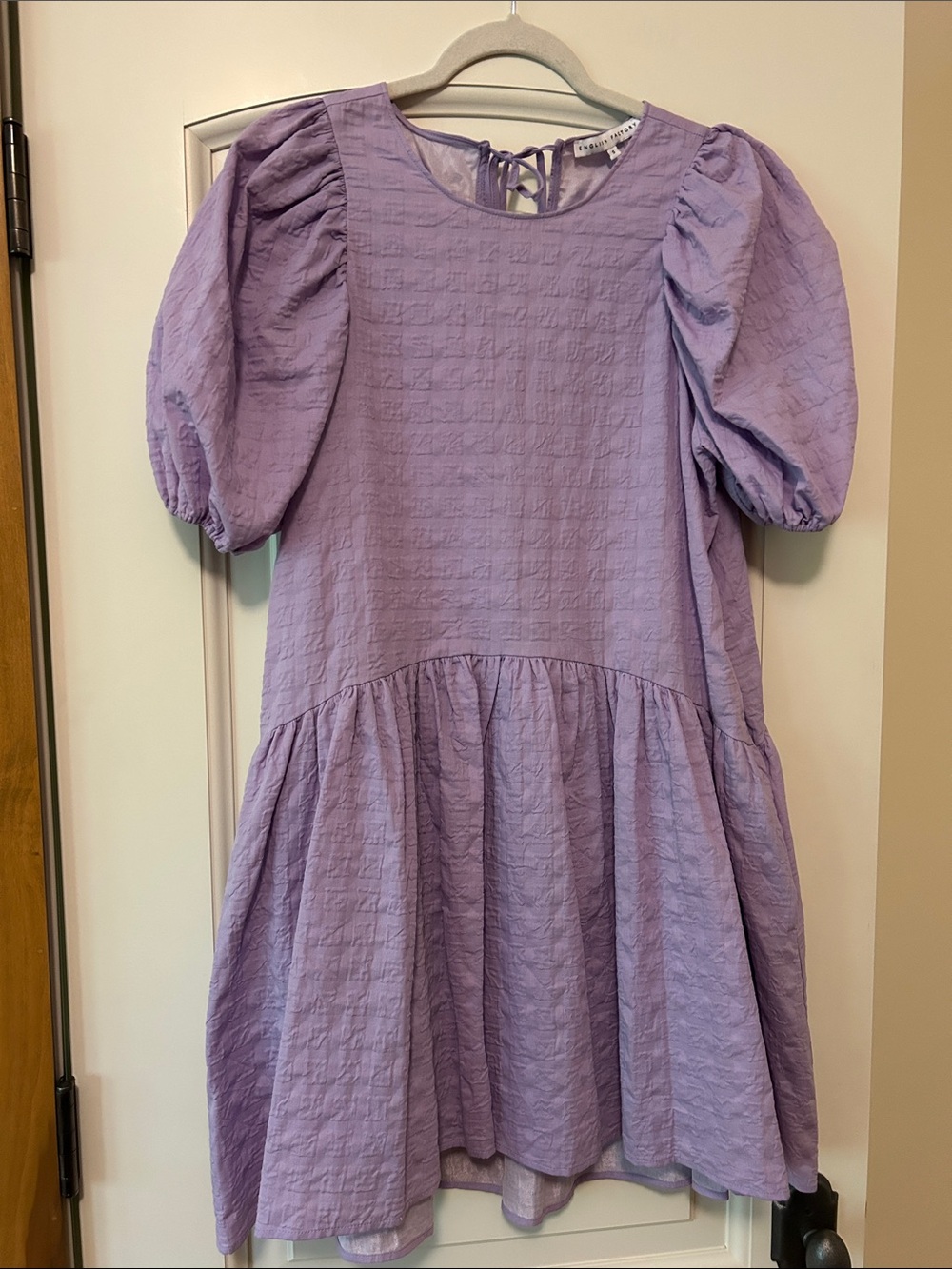 English Factory Lilac Puff-Sleeve Dress Great Texture with Pleated Skirt